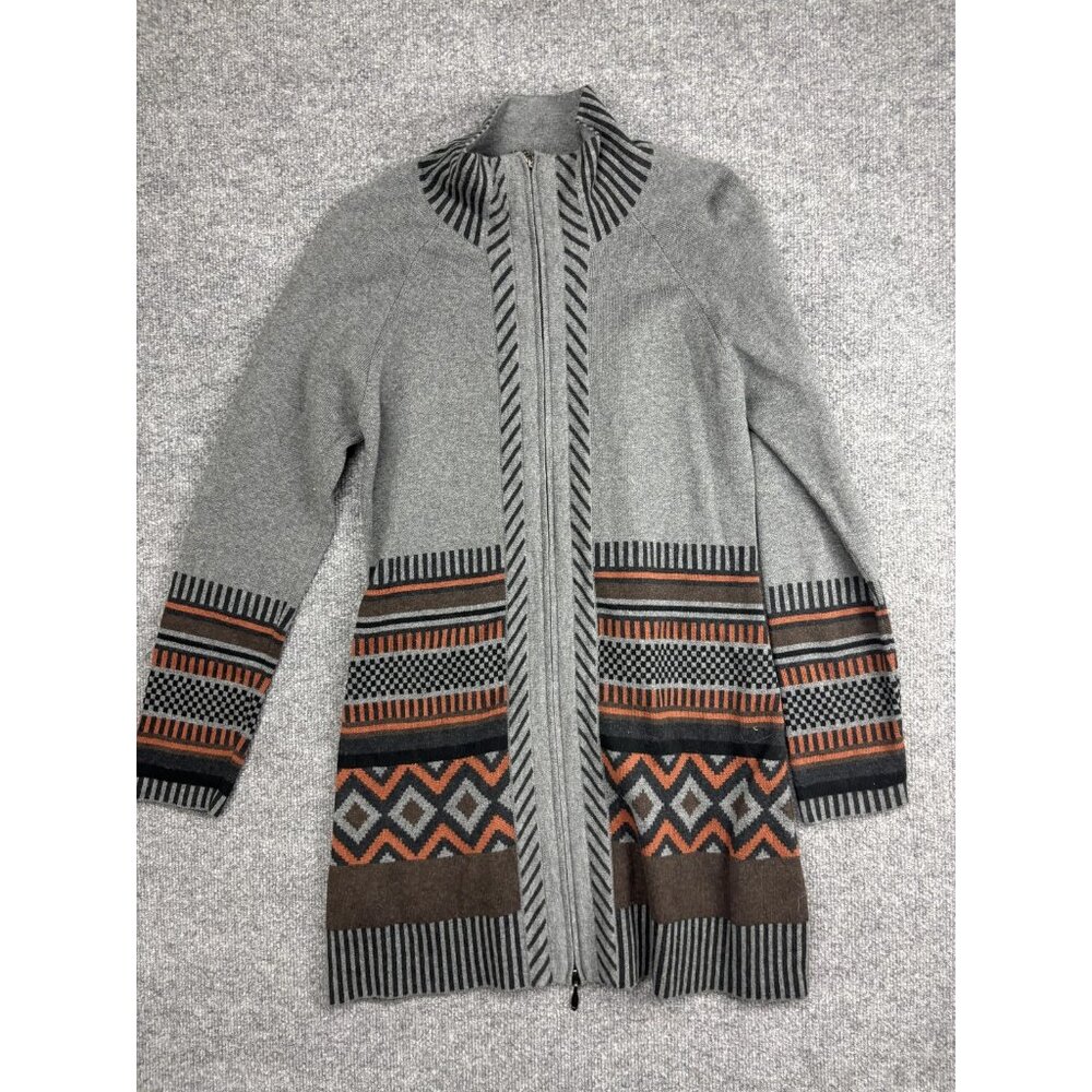 Indigenous Sweater Cardigan Womens Medium Gray Geometric Full Zip Knit Mock Neck